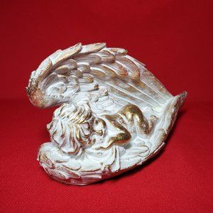 Baby Sleeping On Angel Wings Table Sculpture Sweet Dreams Cherub